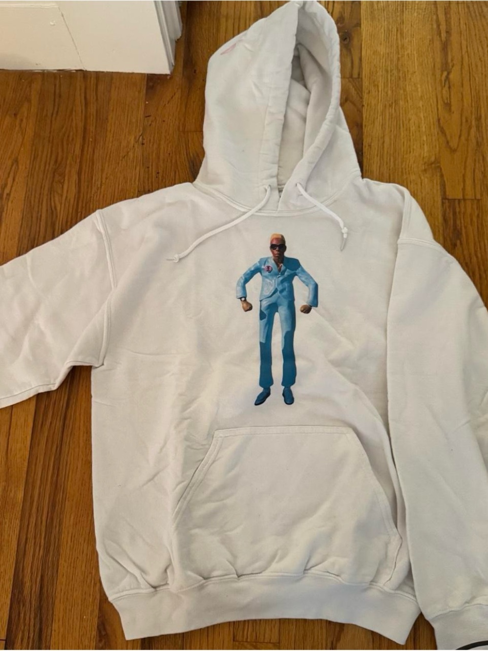 Igor White Hoodie with Blue Figure Graphic